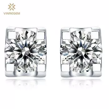 Vinregem Classic, 100% пройденный тест, бриллиант, стерлинговое серебро 925 пробы, VVS1, настоящий муассанит, драгоценный камень, свадебные серьги, ювелирные украшения