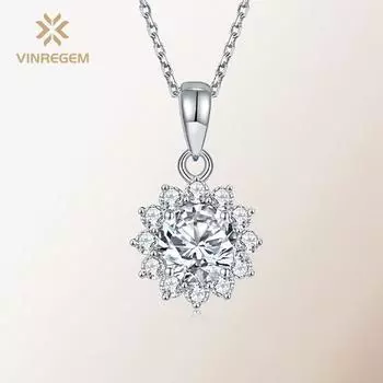 Vinregem Classic 100% пройденный тест с бриллиантом из стерлингового серебра 925 пробы VVS1, настоящий муассанит, драгоценный камень, свадебное ожерелье с подвеской для помолвки, ювелирные украшения