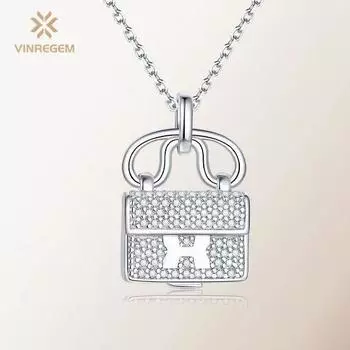 Vinregem Classic 100% пройденный тест с бриллиантом из стерлингового серебра 925 пробы VVS1, настоящий муассанит, драгоценный камень, свадебное ожерелье с подвеской для помолвки, ювелирные украшения
