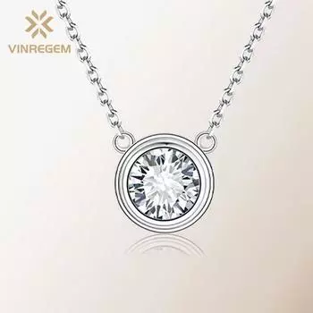Vinregem Classic 100% пройденный тест с бриллиантом из стерлингового серебра 925 пробы VVS1, настоящий муассанит, драгоценный камень, свадебное ожерелье с подвеской для помолвки, ювелирные украшения