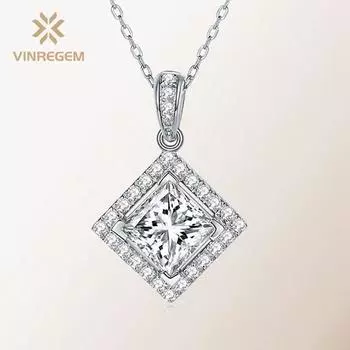 Vinregem Classic 100% пройденный тест с бриллиантом из стерлингового серебра 925 пробы VVS1, настоящий муассанит, драгоценный камень, свадебное ожерелье с подвеской для помолвки, ювелирные украшения