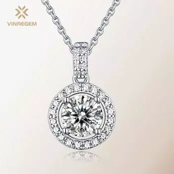 Vinregem Classic 100% пройденный тест с бриллиантом из стерлингового серебра 925 пробы VVS1, настоящий муассанит, драгоценный камень, свадебное ожерелье с подвеской для помолвки, ювелирные украшения