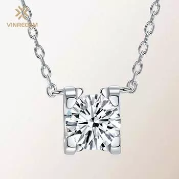 Vinregem Classic 100% пройденный тест с бриллиантом из стерлингового серебра 925 пробы VVS1, настоящий муассанит, драгоценный камень, свадебное ожерелье с подвеской для помолвки, ювелирные украшения