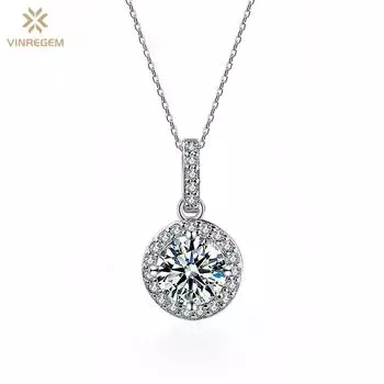 Vinregem Classic, 100% серебро 925 пробы, VVS1 3EX D, цвет 1 карат, 6,5 мм, круглая огранка, настоящий муассанит, бриллиант, драгоценный камень, кулон, ожерелье, ювелирные изделия GRA 45cm серебряный