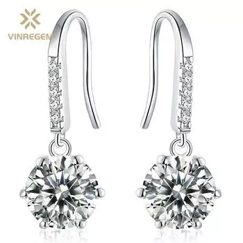 Vinregem Classic 100% стерлинговое серебро 925 пробы VVS1 настоящий муассанит драгоценный камень свадебные серьги ювелирные изделия