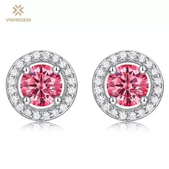Vinregem Classic, 100% стерлинговое серебро 925 пробы, VVS1, настоящий розовый сапфир, муассанит, драгоценный камень, свадебные серьги, ювелирные украшения