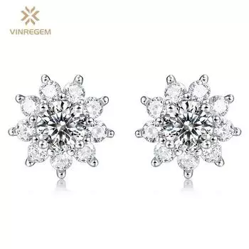 Vinregem Classic 100% стерлинговое серебро 925 пробы VVS1 настоящий муассанит драгоценный камень свадебные серьги ювелирные изделия