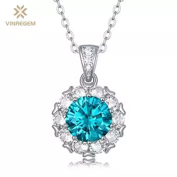 Vinregem Classic, 100% стерлинговое серебро 925 пробы, VVS1, настоящий сапфир, муассанит, драгоценный камень, свадебное ожерелье с подвеской, ювелирные украшения