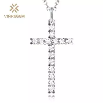 Vinregem Classic 100% стерлинговое серебро 925 пробы VVS1 настоящий муассанит драгоценный камень свадебное обручальное ожерелье ювелирные изделия
