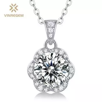 Vinregem Classic 100% стерлинговое серебро 925 пробы VVS1 настоящий муассанит драгоценный камень свадебное обручальное ожерелье ювелирные изделия