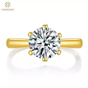 Vinregem Classic, 100% стерлинговое серебро 925 пробы, круглая огранка, 1 карат, 6,5 мм, 3EX VVS1, цвет D, настоящий муассанит, бриллиантовое кольцо для женщин, свадебное обручальное ювелирное изделие