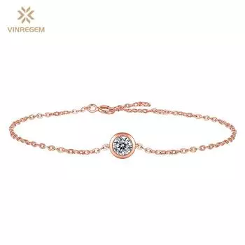 Vinregem Classic 100% стерлинговое серебро 925 пробы VVS1 настоящий муассанит драгоценный камень свадебный браслет-цепочка ювелирные изделия