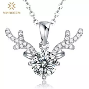 Vinregem Classic 100% стерлинговое серебро 925 пробы VVS1 настоящий муассанит драгоценный камень свадебное обручальное ожерелье ювелирные изделия