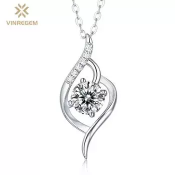 Vinregem Classic 100% стерлинговое серебро 925 пробы VVS1 1 CT настоящий муассанит драгоценный камень свадебное ожерелье с подвеской для помолвки изящные ювелирные изделия