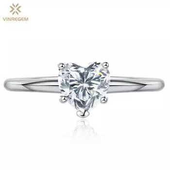 Vinregem Classic, 100% стерлинговое серебро 925 пробы, сердцевидная огранка, 0,8 карата, 6*6 мм, 3EX VVS1, цвет D, настоящее кольцо с бриллиантом из муассанита для женщин, свадебные украшения для помолвки US 5 серебряный