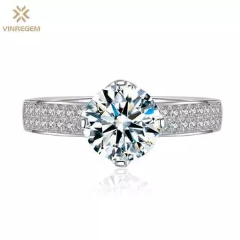 Vinregem Classic, 100% стерлинговое серебро 925 пробы, круглая огранка, 7 мм, 1,25 карата, 3EX VVS1, цвет D, настоящее кольцо с муассанитом и бриллиантами, 2 шт., свадебные обручальные украшения US 6 белый