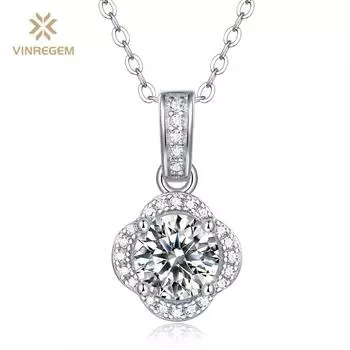 Vinregem Classic 100% стерлинговое серебро 925 пробы VVS1 1 CT настоящий муассанит драгоценный камень свадебное ожерелье с подвеской для помолвки изящные ювелирные изделия