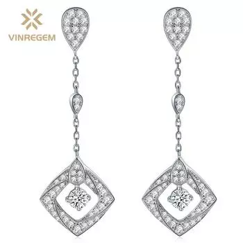 Vinregem Classic 100% стерлинговое серебро 925 пробы VVS1 настоящий муассанит драгоценный камень свадебные серьги ювелирные изделия