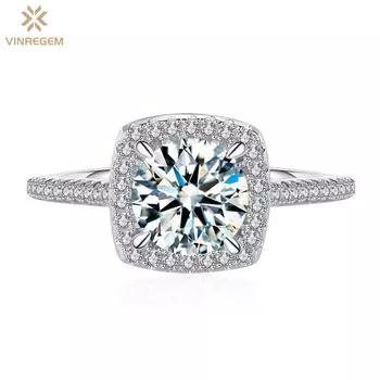 Vinregem Classic, 100% стерлинговое серебро 925 пробы, 3EX VVS1, цвет круглой огранки, 6,5 мм, 1 карат, настоящее кольцо с муассанитом и бриллиантами для женщин, свадебные и помолвочные ювелирные украшения US 5 белый