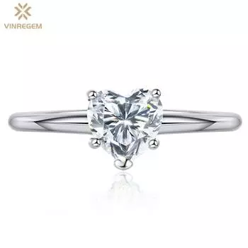Vinregem Classic, 100% стерлинговое серебро 925 пробы, сердцевидная огранка, 6 мм, 0,8 карата, 3EX VVS1, цвет D, настоящее кольцо с муассанитом и бриллиантами для женщин, свадебные украшения для помолвки US 5 белый