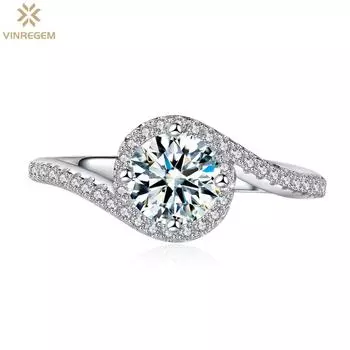 Vinregem Classic, 100% стерлинговое серебро 925 пробы, 3EX VVS1 D, цвет круглой огранки, 6 мм, 0,8 карата, настоящее кольцо с муассанитом и бриллиантами, свадебные и помолвочные ювелирные изделия, подарки US 5 белый