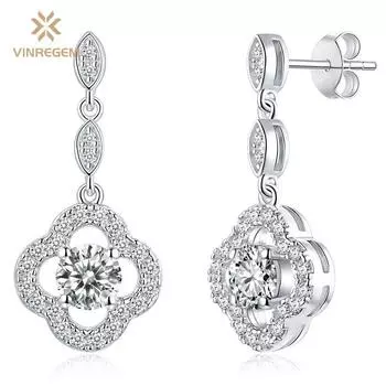 Vinregem Classic 100% стерлинговое серебро 925 пробы VVS1 настоящий муассанит драгоценный камень свадебные серьги ювелирные изделия