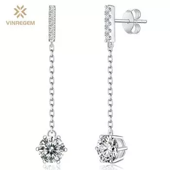 Vinregem Classic 100% стерлинговое серебро 925 пробы VVS1 настоящий муассанит драгоценный камень свадебные серьги ювелирные изделия