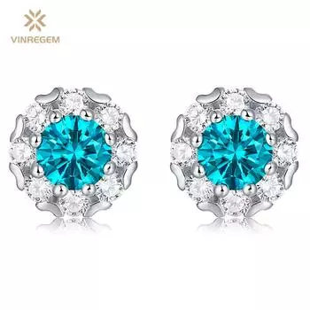Vinregem Classic, 100% стерлинговое серебро 925 пробы, VVS1, настоящий сапфир, муассанит, драгоценный камень, свадебные серьги, ювелирные украшения