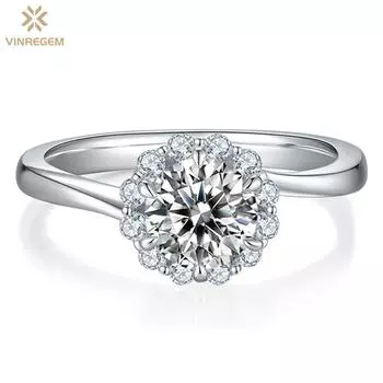 Vinregem Classic, стерлинговое серебро 925 пробы, 3EX VVS1 D, цвет, 1 карат, круглая огранка, 6,5 мм, настоящее кольцо с муассанитом и бриллиантами, тонкое кольцо для женщин, ювелирные изделия, подарки на помолвку