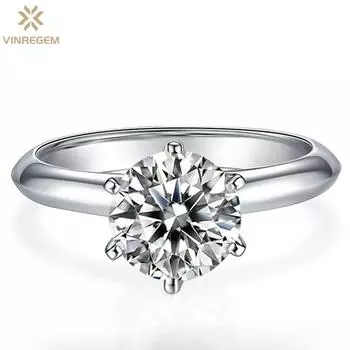 Vinregem Classic, стерлинговое серебро 925 пробы, прошедший тест, с бриллиантом VVS1, 2 карата, настоящий муассанит, цвет D, драгоценный камень, свадебное обручальное кольцо, ювелирные изделия