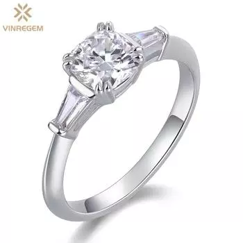 Vinregem Elegant, 100% серебро 925 пробы, 3EX VVS1 D, цвет 6*6 мм, 1 карат, настоящие муассанитовые бриллианты, женское кольцо, обручальные украшения, свадебные подарки