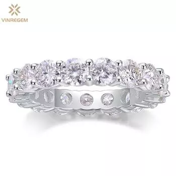 Vinregem Elegant, 100% стерлинговое серебро 925 пробы, 3EX VVS1 D, цвет 4 мм, круглая огранка, настоящие муассанитовые бриллианты, женское кольцо, ювелирные изделия, обручальное кольцо, подарки