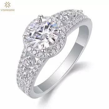 Vinregem Elegant, 100% стерлинговое серебро 925 пробы, сверкающее круглой огранки, 6,5 мм, 1 карат, 3EX VVS1, цвет D, настоящее кольцо с муассанитом и бриллиантами, свадебные украшения для помолвки US 5 белый
