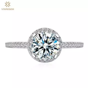 Vinregem Elegant, кольцо из стерлингового серебра 925 пробы, 3EX VVS1, цвет круглой огранки, 6,5 мм, 1 карат, настоящее кольцо с муассанитом и бриллиантами для женщин, свадебная вечеринка, ювелирные украшения, подарки US 6 белый