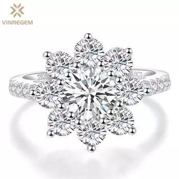 Vinregem Eternal, стерлинговое серебро 925 пробы, пройденное испытание, бриллиант VVS1 0,5-1 карат, цветы, настоящий муассанит, цвет D, кольцо с драгоценным камнем, свадебное обручальное ювелирное украшение