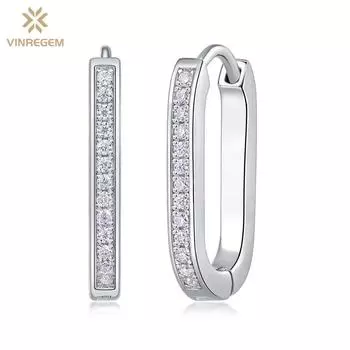 Vinregem GRA 3EX VVS D Цвет круглой огранки из настоящего муассанита с бриллиантами, драгоценный камень, овальные серьги-кольца для женщин, 100% стерлинговое серебро 925 пробы, ювелирные изделия