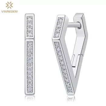 Vinregem GRA 3EX VVS D Цвет круглой огранки из настоящего муассанита с бриллиантами, драгоценный камень, индивидуальные серьги-кольца для женщин, ювелирные изделия из стерлингового серебра 925 пробы