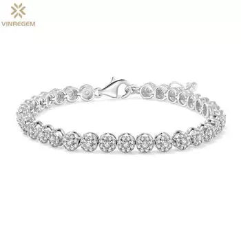 Vinregem Хип-Хоп 100% Стерлинговое Серебро 925 Пробы 3EX VVS1 Пройти Тест 3.5CT Круглый D Цвет Бриллиант Муассанит Сверкающие Теннисные Браслеты-Цепочки Изысканные Ювелирные Изделия Подарок