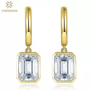 Vinregem изумрудной огранки 6*8 мм 2CT D цвет бриллианты стерлингового серебра 925 пробы 3EX VVS1 настоящий муассанит классические висячие серьги изящные ювелирные изделия для женщин