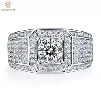 Vinregem Luxury 100% стерлинговое серебро 925 пробы VVS1 1-3CT круглой огранки D настоящий муассанит с бриллиантом обручальные ювелирные изделия мужские кольца подарок на годовщину