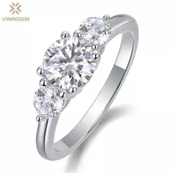 Vinregem Мода Стерлингового Серебра 925 пробы 3EX VVS1 D Цвет Изумрудной Огранки 6,5 ММ 1CT Настоящее Кольцо с Муассанитом и Бриллиантами для Женщин Свадебные Помолвки Ювелирные Изделия Подарки