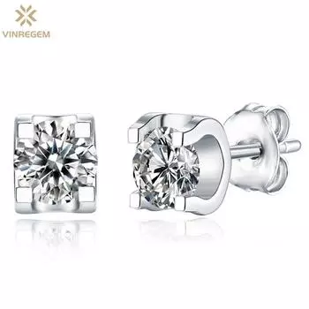 Vinregem Pass Test Алмаз из стерлингового серебра 925 пробы VVS1 3EX 0,5-1CT настоящий муассанит драгоценный камень свадебное обручение женские серьги-гвоздики ювелирные изделия