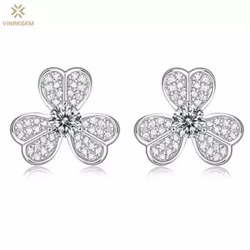 Vinregem Pass Test Алмаз из стерлингового серебра 925 пробы VVS1 3EX настоящий муассанит D цвет драгоценный камень клевер серьги-гвоздики ювелирные изделия