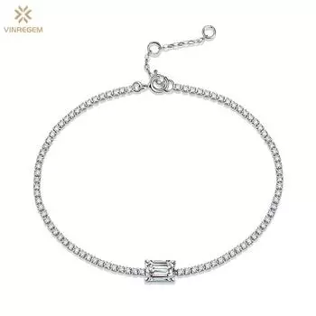 Vinregem Pass Test Алмаз изумрудной огранки 5*7 мм Стерлинговое Серебро 925 пробы VVS1 Круглый D Цвет Натуральный Муассанит Женские Браслеты Изящные Ювелирные Изделия
