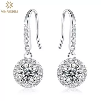 Vinregem Pass Test Алмаз Стерлингового Серебра 925 пробы VVS1 3EX 0,5-1CT Настоящий Муассанит Круглый Драгоценный Камень Свадебные Висячие Серьги Изысканные Ювелирные Изделия