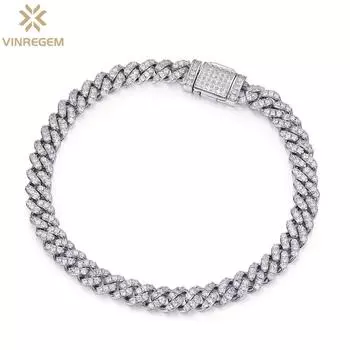 Vinregem Pass Test Алмаз Стерлингового Серебра 925 пробы VVS1 Настоящий Муассанит Драгоценный Камень Хип-Хоп 6 ММ Кубинская Цепочка Ожерелье Браслеты Изящные Ювелирные Изделия