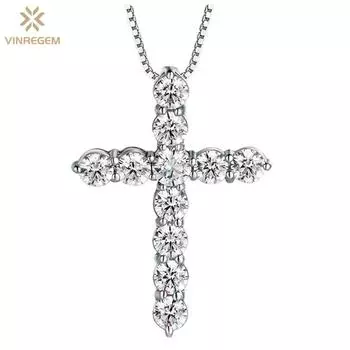 Vinregem Pass Test Алмазный хип-хоп стерлингового серебра 925 пробы VVS1 настоящий муассанит драгоценный камень крест кулон ожерелье ювелирные изделия с GRA