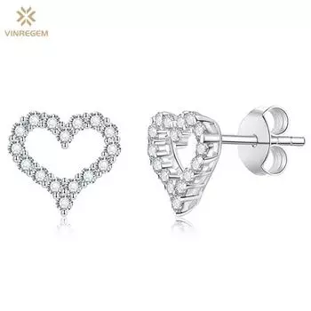 Vinregem Pass Test Diamond, стерлинговое серебро 925 пробы, VVS1 3EX, настоящий муассанит, драгоценный камень, модные серьги-гвоздики с сердечками, ювелирные украшения