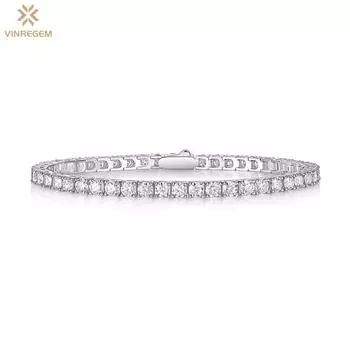 Vinregem Pass Test с бриллиантами в стиле хип-хоп, рок, стерлинговое серебро 925 пробы, VVS1, круглый D, цвет 3 мм, 4 мм, браслеты из настоящего муассанита, ювелирные украшения