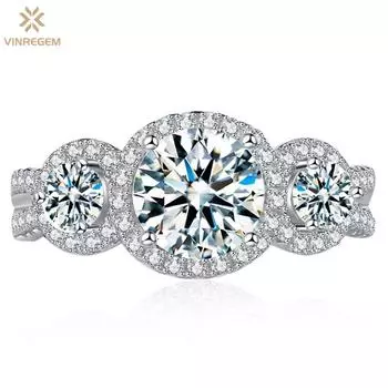Vinregem Romantic 100% стерлинговое серебро 925 пробы круглой огранки 7 мм 1,25 карата 3EX VVS1 D цвет настоящий муассанит с бриллиантами кольцо для женщин свадебные обручальные украшения US 5 белый